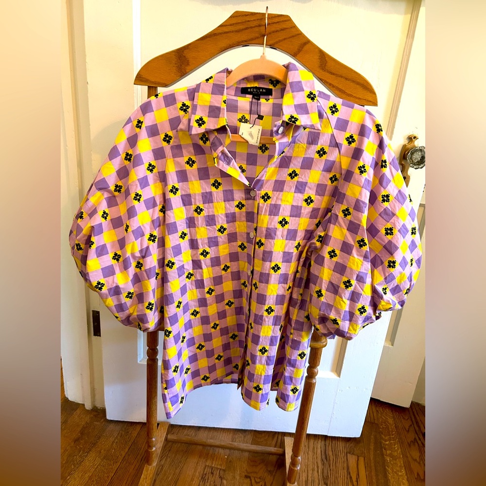 Purple and Yellow Checkered Women's Top by Beulah - Picture 1 of 5